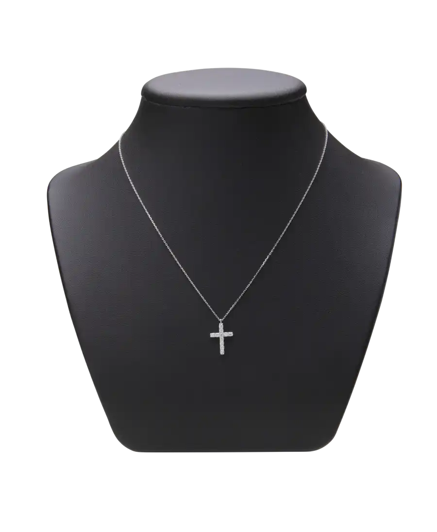 قلادة صليب - دار فروجو - ذهب أبيض - ماس - قلادة مرموقة - متوفرة لدى VIRTU LUXURY