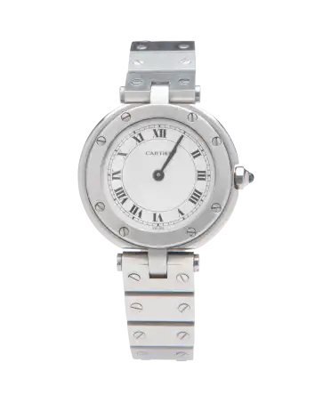 ساعة يد Santos من الفولاذ من دار الساعات الفاخرة Cartier. متوفرة لدى VIRTU LUXURY.