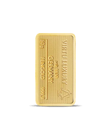 سبيكة بوزن 50 جرام من الذهب الخالص عيار 24 قيراط للبيع متوفرة لدى VIRTU LUXURY