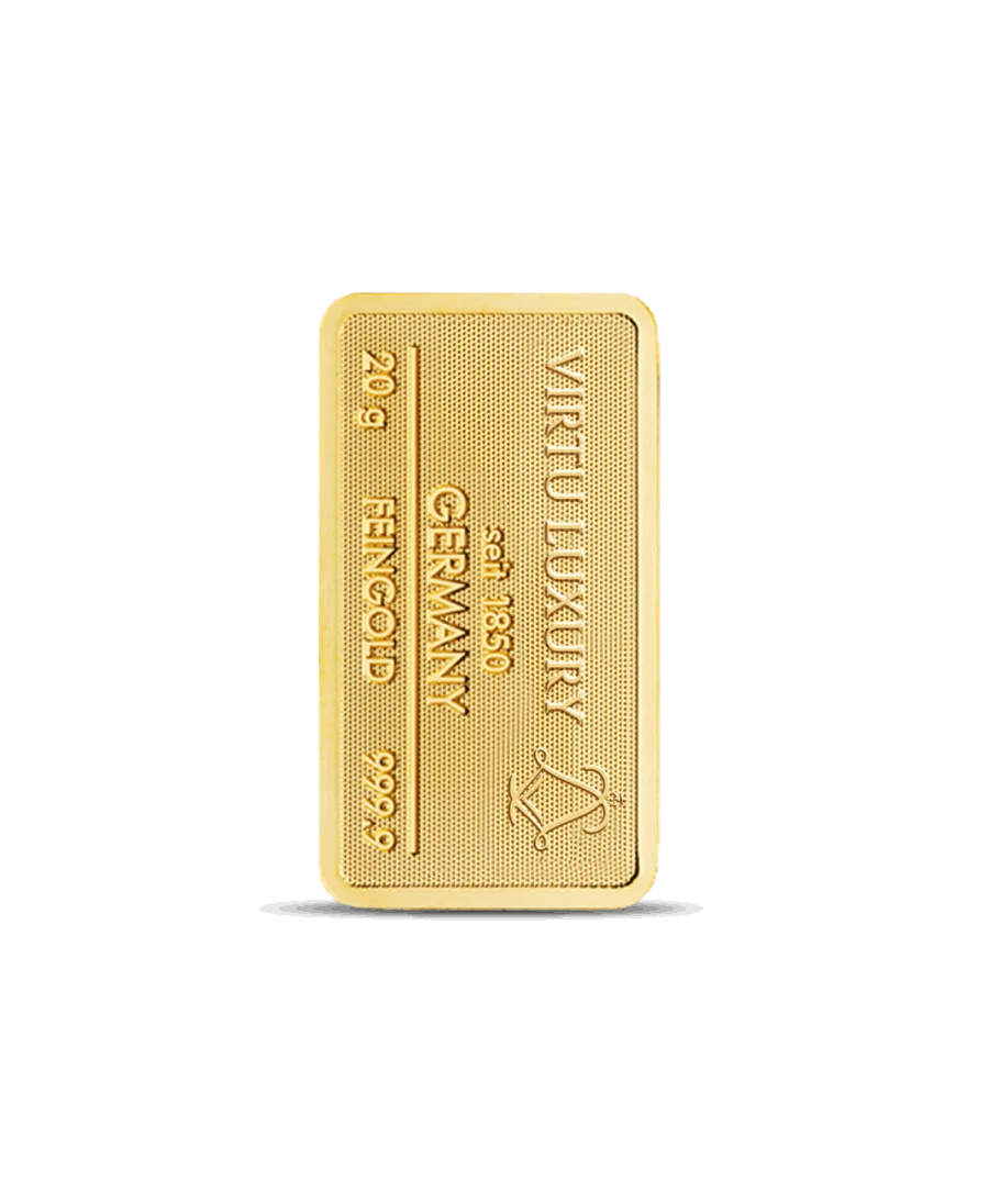 lingot de 20 Grammes d'or pur 24K en vente disponible chez VIRTU LUXURY