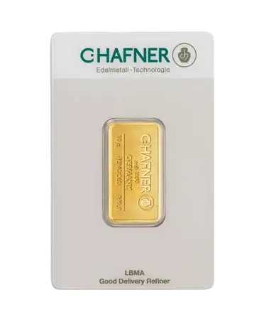 الوجه الأمامي للسبائك الصغيرة المدموغة وزن 10 جرامات من C. HAFNER من الذهب الخالص عيار 24K المعاد تدويرها والمعروضة للبيع لدى VIRTU LUXURY