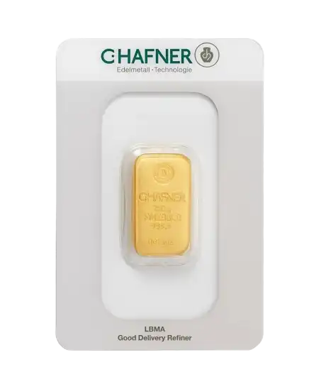 avant du lingot coulé de 250 Grammes de C. HAFNER d'or coulé pur 24K en vente disponible chez VIRTU LUXURY