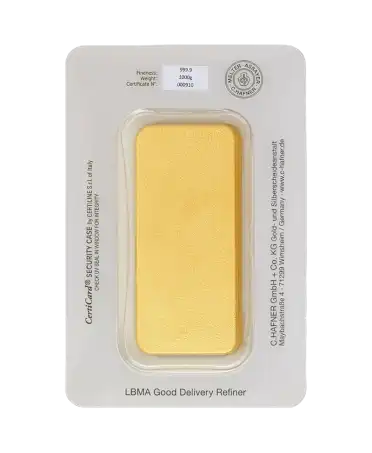 arrière du lingot de 1KG d'or coulé et recyclé de C. HAFNER d'or pur 24K en vente disponible chez VIRTU LUXURY