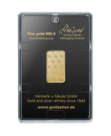 الجزء الخلفي لسبائك الذهب الخالص 24 قيراط من HEIMERLE + MEULE بوزن 10 جرام معروضة للبيع لدى VIRTU LUXURY