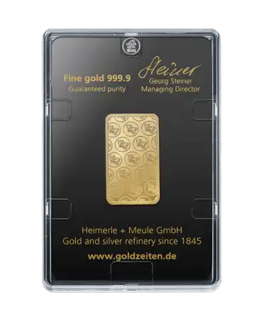 خلف سبيكة 20 جرام من HEIMERLE + MEULE ذهب نقي معاد تدويره 24 قيراط معروض للبيع متوفر لدى VIRTU LUXURY