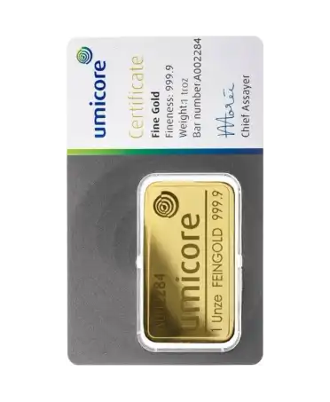 وجه السبيكة مختوم بأونصة واحدة من أوميكور ذهب نقي 24 قيراط معاد تدويره متوفرة للبيع لدى فيرتو لوكسري