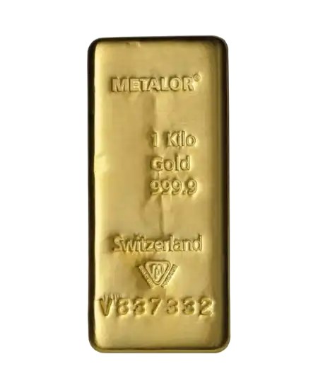Lingot D'OR coulé de 1 Kg METALOR d'or pur 24K recyclé disponible en vente chez VIRTU LUXURY